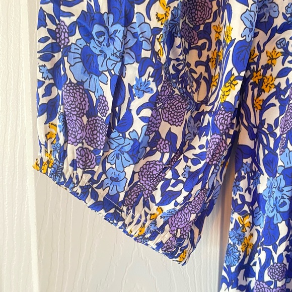 NWT J. Crew Blue & Yellow V-Neck Fête Floral Print Midi Dress, S - Picture 7 of 14